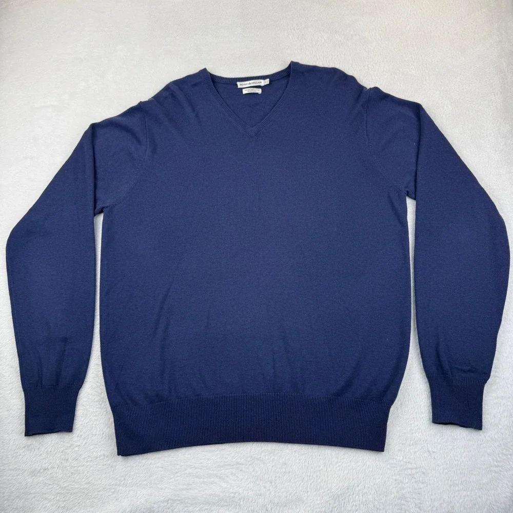 Peter Millar V-Neck Sweater Men Large Blue Silk Cotton Cashmere Luxury Old Money
